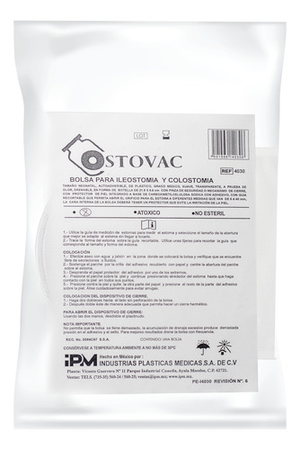 Bolsa De Colostomía Neonatal Ostovac Modelo 4030 10pzs