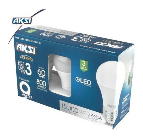 Foco Led Luz Blanca 9w Aksi Pack 3pzs