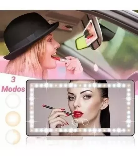 Espejo de maquillaje con luz led para carro auto accesorios autos mujer  regalo