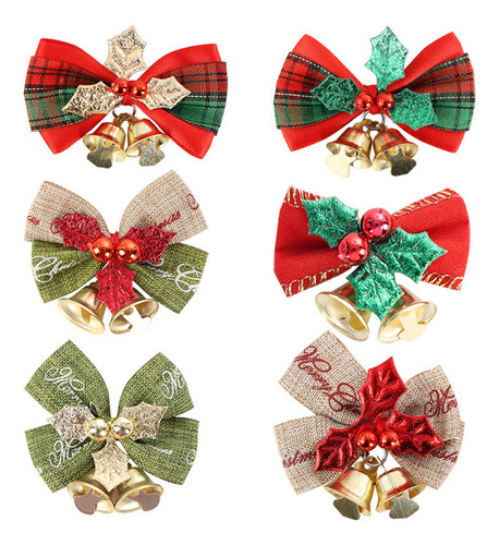 8 Decorações De Pingente Mini Bell Bow De Natal [u]