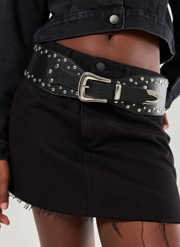 Cinto Preto Largo Com Tachas Tamanho Pp