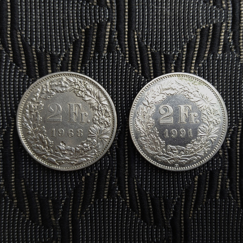 Monedas De 2 Francos Suizos Años 1968 Y 1991 Lote