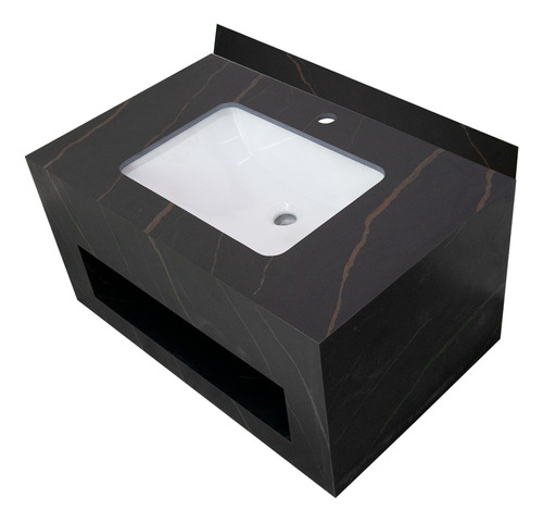 Lavabo Piedra Tecnologica Con Estante Negro Mate Con Dorado