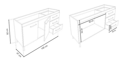 Bajo Mesada 1.40 Mueble De Cocina 3 Cajones Negro