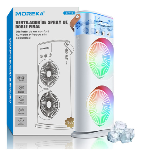 Ventilador Usb Oscilante Aire Frío Portátil Ventilador Luz Led Regulable Y Control Remotodoble Nebulización, Usb Y Base Giratoria Para Oficina Dormitorio Viaje