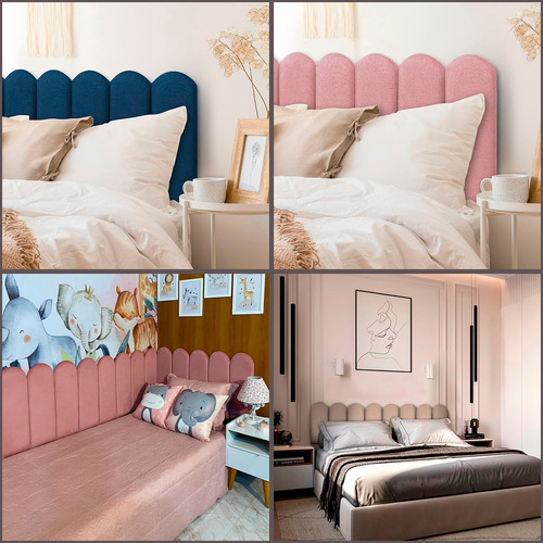 Cabeceira Estofada L Cama Solteiro 45x20cm Nuvem -15 Módulos Cor Rosa