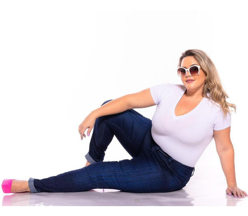 Imagem 4 de 7 de Calça Jeans C/ Lycra Feminina Plus Size Tamanho Grande