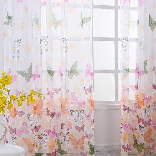 Janela Painel Borboletas Janela Drape Cortina Voile Tulle