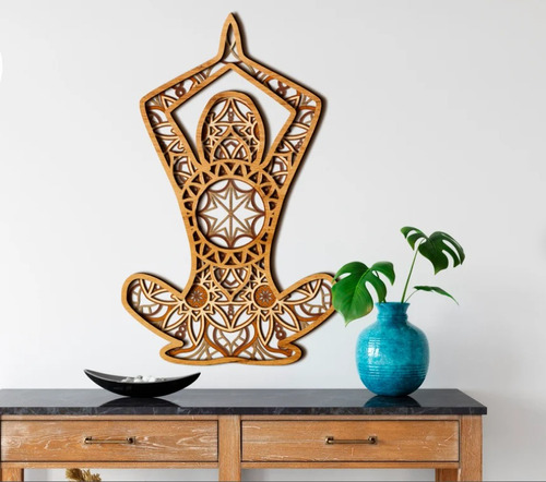 Cuadro Decorativo Dama Mujer Yoga Meditar Mandala En Madera 