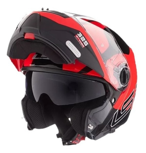 Casco Moto Ls2 Ff325 Abatible Strobe Zone Negro Rojo