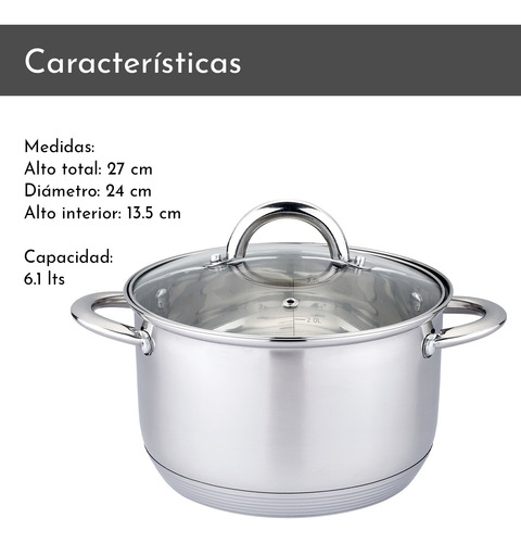 Olla De Acero Inoxidable 24 Cm 6.1 Lts