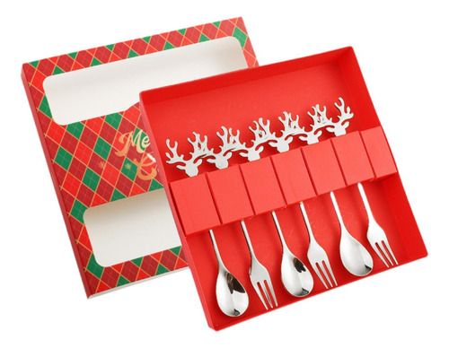 Juego De 6 Cucharas Y Tenedores Navideños, Plateada
