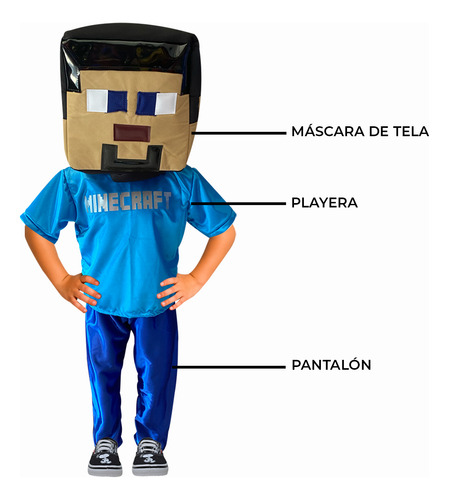 Disfraz Minecraft Steve Para Niño Azul 12
