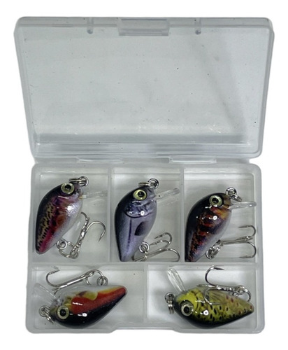 Kit 5 Isca Artificial Ultra Light 3cm-2g Mini Crank + Estojo Cor diversas