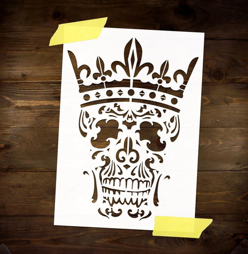 Stencil Rei Caveira - Molde Vazado Decoração Pintura R-4078