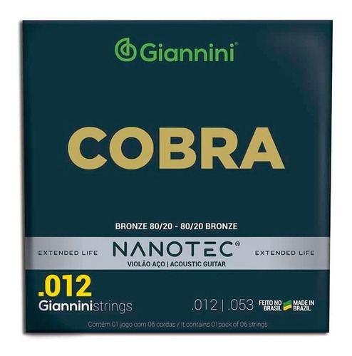 Encordoamento Giannini Nanotec Violão Aço .012 Ca82l Pn
