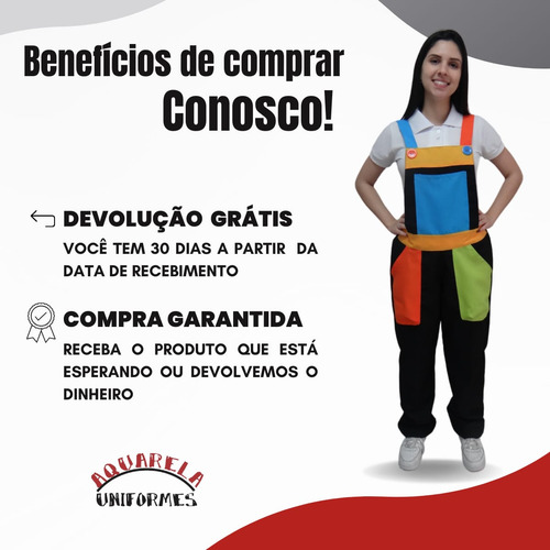 Macacão Colorido Para Monitores De Festas Infantis Vermelho Preto P