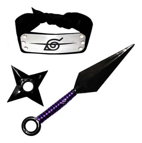 Imagen 2 de 5 de Banda Itachi Shippuden Con Token Y Shuriken. Set Cosplay