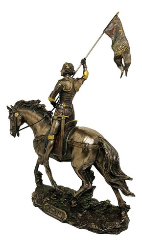 Joana D´arc No Cavalo Com Estandarte Estatueta Veronese Cor Bronze