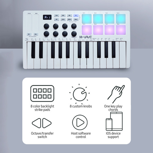 Teclado Usb M-vave Con Control Midi Mini Portátil De 25 Tecl