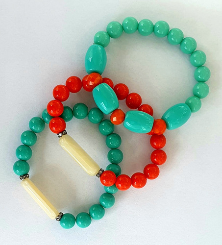 Kit 3 Pulseiras Elásticas Coloridas De Fácil Ajuste Bijoux