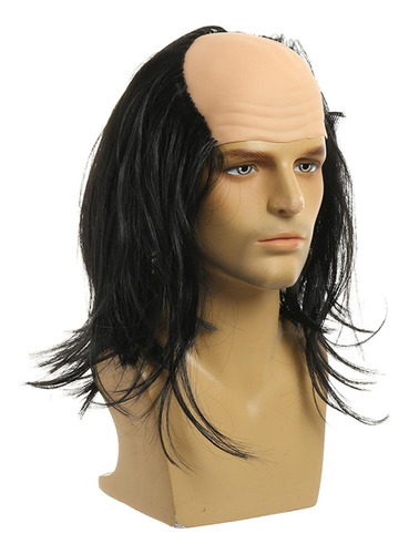 2 Peluca Calva Disfraz De Halloween Cosplay Pelo Liso Negro