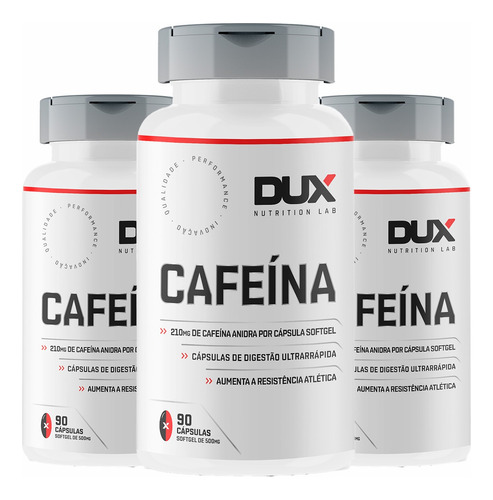 Kit 3x Cafeína - Pote 90 Cápsulas Dux Nutrition Sem Sabor