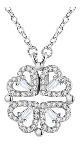 Imagen 2 de 10 de Collar Doble Vista Plata Dije Corazónes Trébol Y Circonias