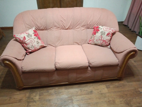 Sillón Sofá Tres Cuerpos Pana Rosa Y Roble Oferta!!