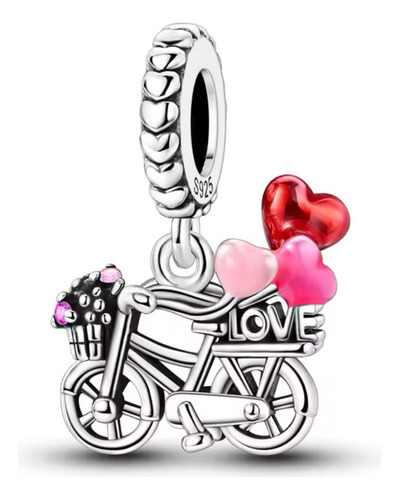 Charm Dije - Importado Plata 925 - Colgante Bici Amor Rojo-rosa-fuxia-plata