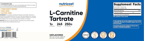 Tartrato de L-carnitina en polvo Nutricost 250g 1 gr