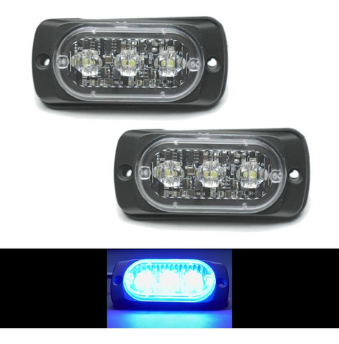 2 Faros Barra Lateral 3 Led Luz Azul Fija Estrobo 19 Funcion