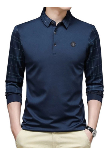 Camisa Polo De Color Sólido Manga Larga Hombres Moda Coreana