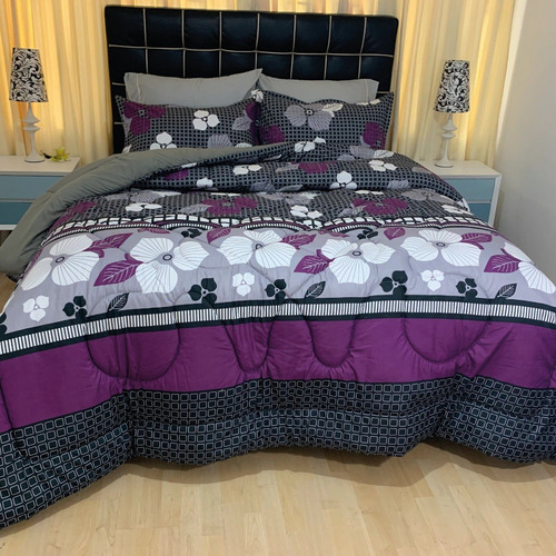 Imagen 3 de 6 de Plumón King Estampado Flor Gris + Fundas