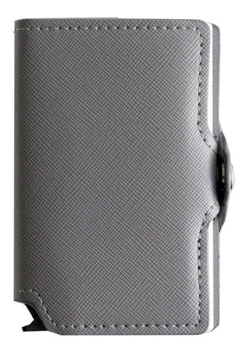 Billetera Walla Saffiano color grey de cuero saffiano - 10cm x 6.5cm x 1.5cm