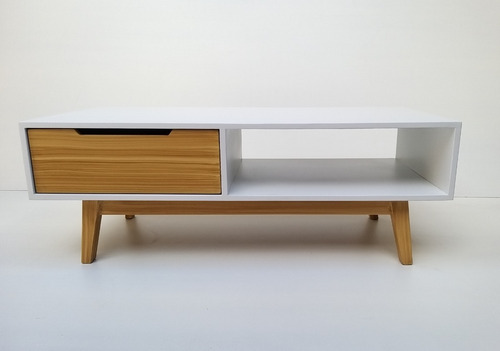 Mesa De Centro Minimalista Para Sala Rectangular Color Blanco Con Madera