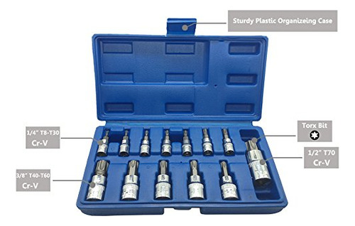 Juego De Llaves De Vaso Star Torx 13 Piezas T8 T70 Crv