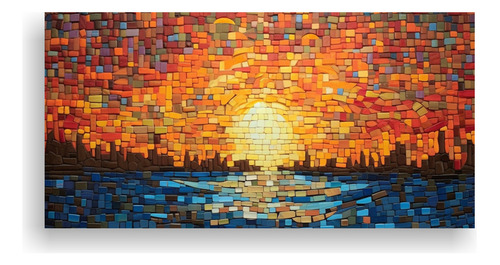 100x50cm Cuadro Diseño Baño Amanecer Mosaico Bastidor Made