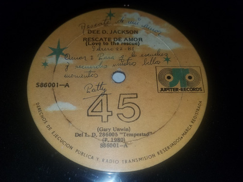 Lp Single Vinilo Disco Acetato Vinyl Dee D. Jackson Disco 