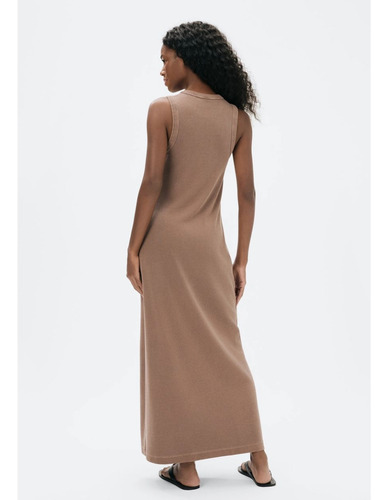 Vestido Midi Em Ribana Estonada - Marrom