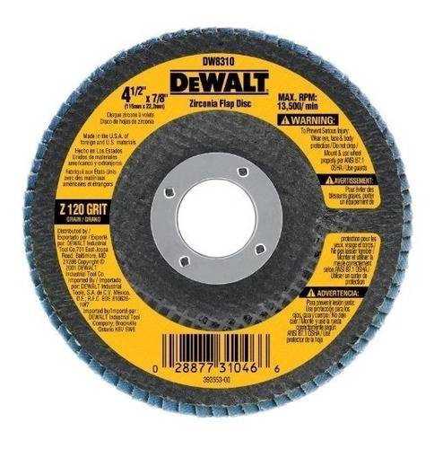 Disco Flap De Lija Dewalt Dw8310 Grano 120  Acero Inoxidable