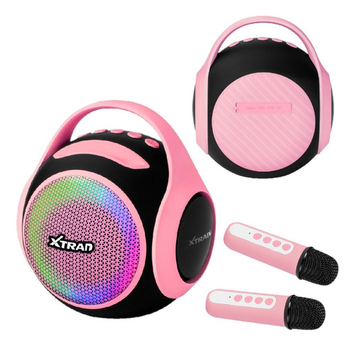 Caixa De Som Bluetooth Karaokê Com 2 Microfone 20w - Rosa