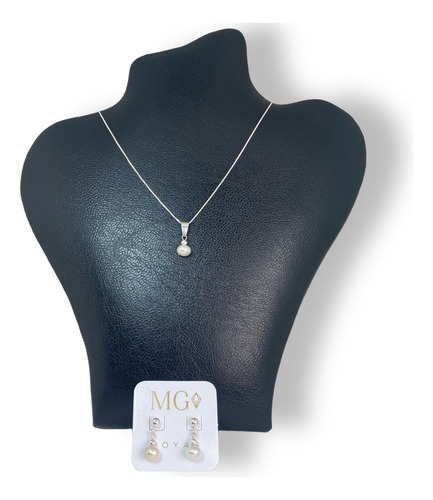 Dije,cadena Y Aros Plata 925 Y Perlas Cultivo (mg09/a1/ven) Color Veneciana 50 Cm