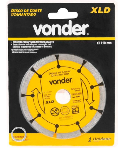 Disco De Corte Diamantado Segmentado 110mm Xld - Vonder