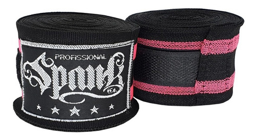 Bandagem Atadura Elástica Muaythai Boxe Kickboxing Spank 3m Cor Preto Com Rosa
