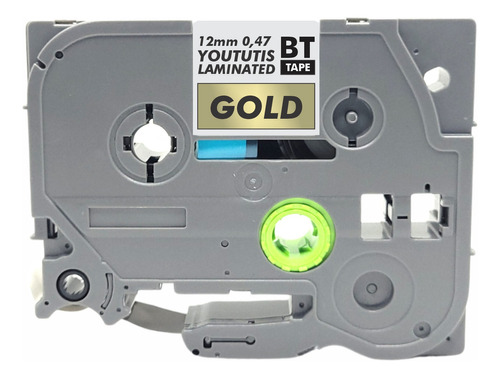 Fita Tz 831 Compatível Para Rotulador Brother 12mm Dourada Cor Letra Preta / Fita Dourada