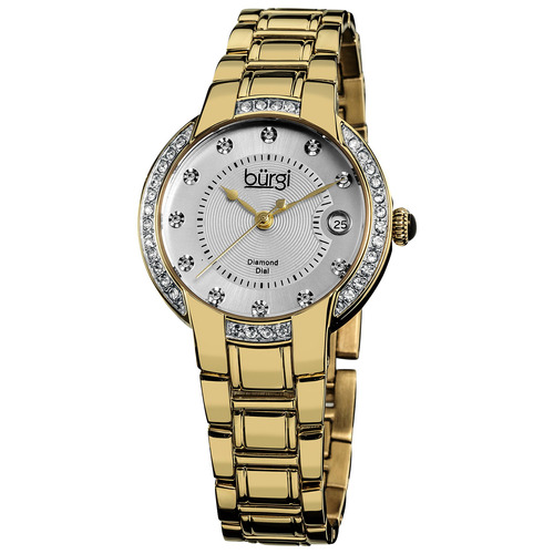 Reloj Burgi Para Mujer Acero Inoxidable Diamond Date