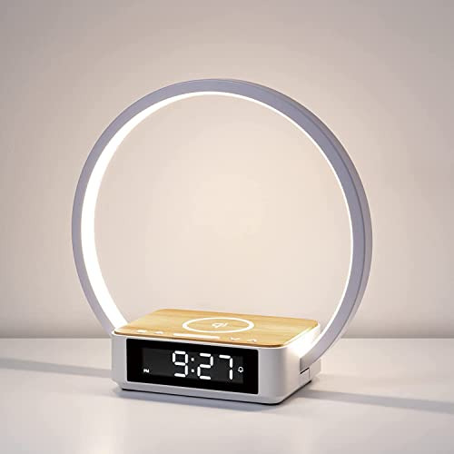 Lampara De Anillo Led Con Despertador Y Cargador Inalambrico Blanco Blanco