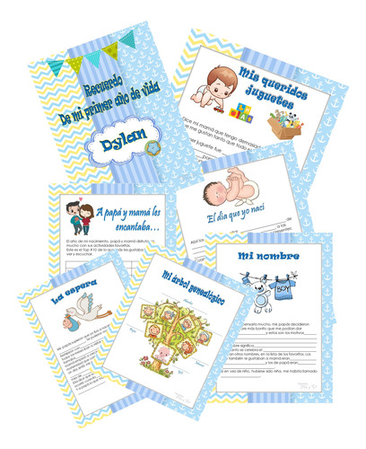 Kit Imprimible Album Mi Primer Añito Para Niño (19 Paginas)