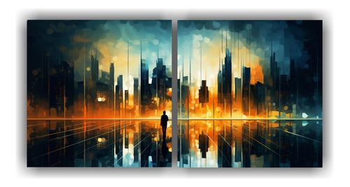 140x70cm Set De 2 Cuadros Decorativos Abstractos De Ciudad